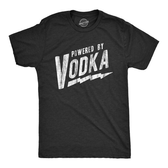Mens Powered By Vodka T Shirt Funny Liquor Lovers Drinking Tee for Guys - Picture 1 of 4